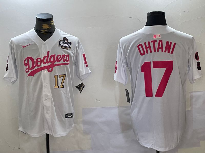 Men Los Angeles Dodgers #17 Ohtani White pink joint name 2024 Nike MLB Jersey style 10272->los angeles dodgers->MLB Jersey